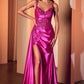 Satin Sweetheart Neckline Leg Slit Gown by Cinderella Divine CDS524 - Special Occasion