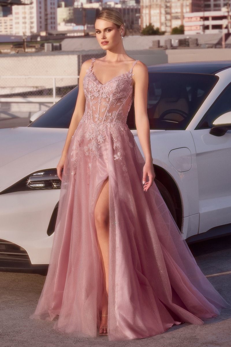 LaDivine CDS533 Prom Long A Line Formal Glitter Dress - Mauve / 10 LaDivine CDS533 Prom Long A Line Formal Glitter Dress - Mauve / 10