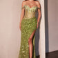 Sequin Off The Shoulder Leg Slit Gown By Ladivine CDS534 - Women Evening Formal Gown - Special Occasion