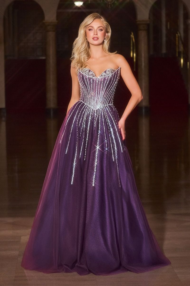 Glitter Layered Tulle A-Line Gown by Cinderella Divine CDS541 - Special Occasion