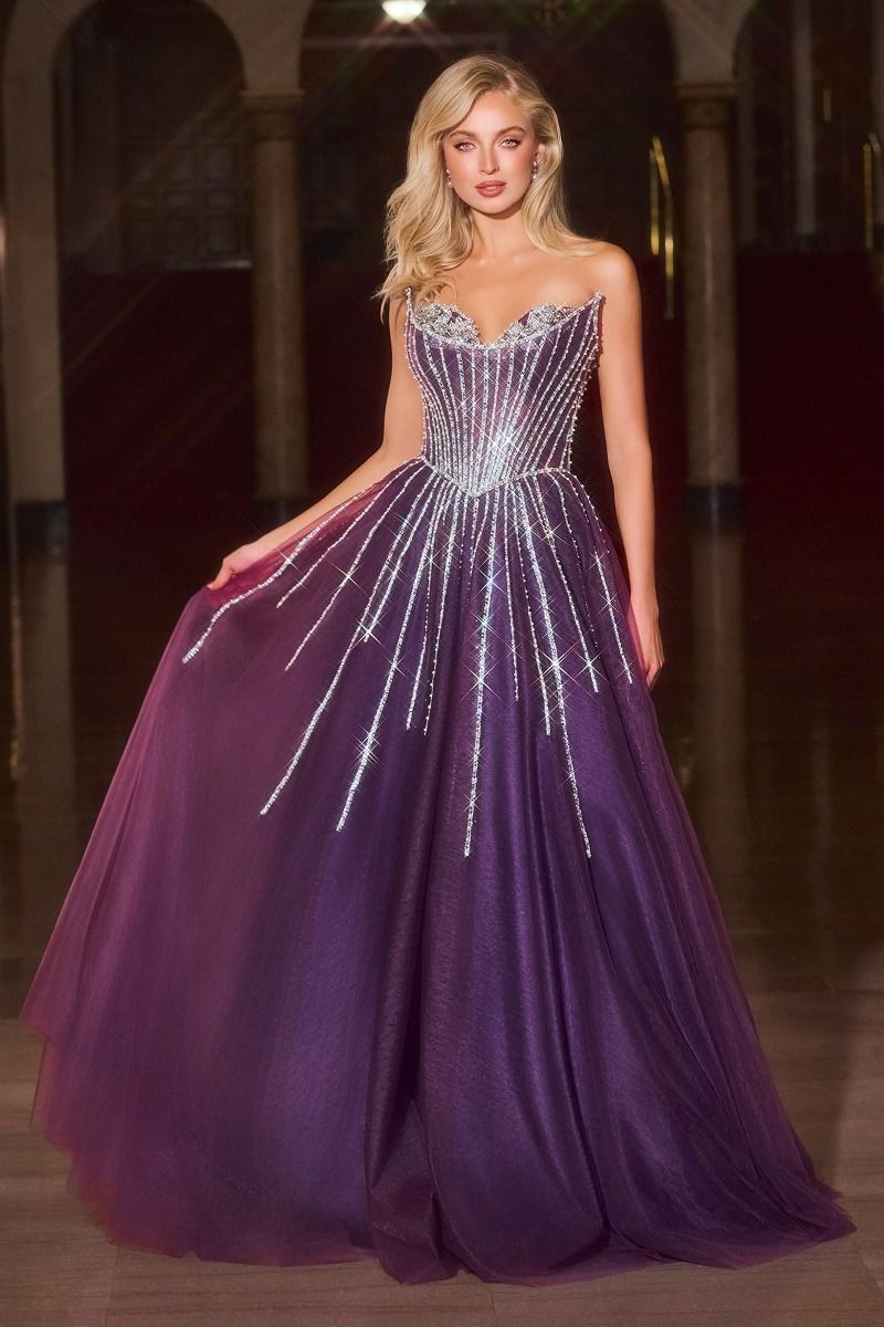 Glitter Layered Tulle A-Line Gown by Cinderella Divine CDS541 - Special Occasion