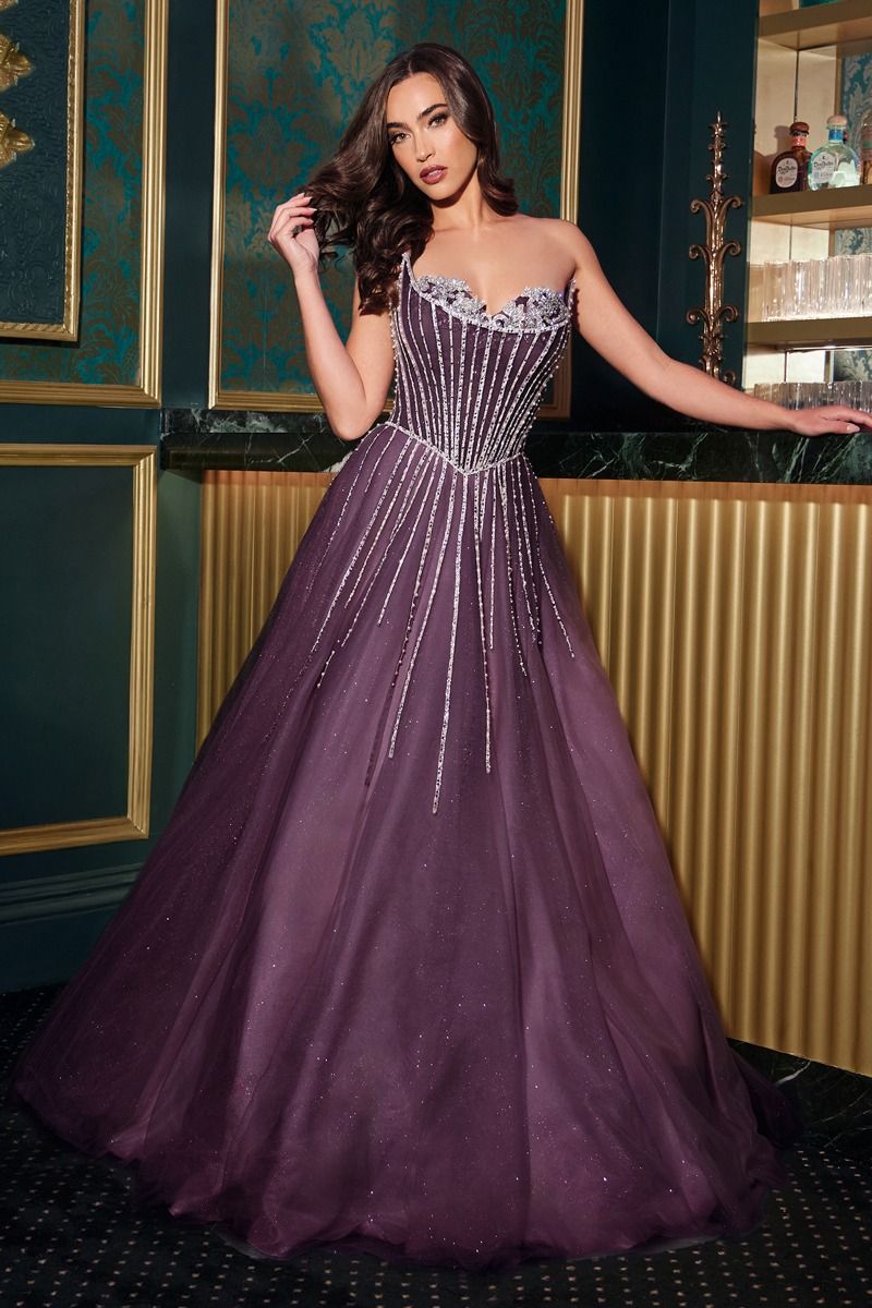 Glitter Layered Tulle A-Line Gown by Cinderella Divine CDS541 - Special Occasion