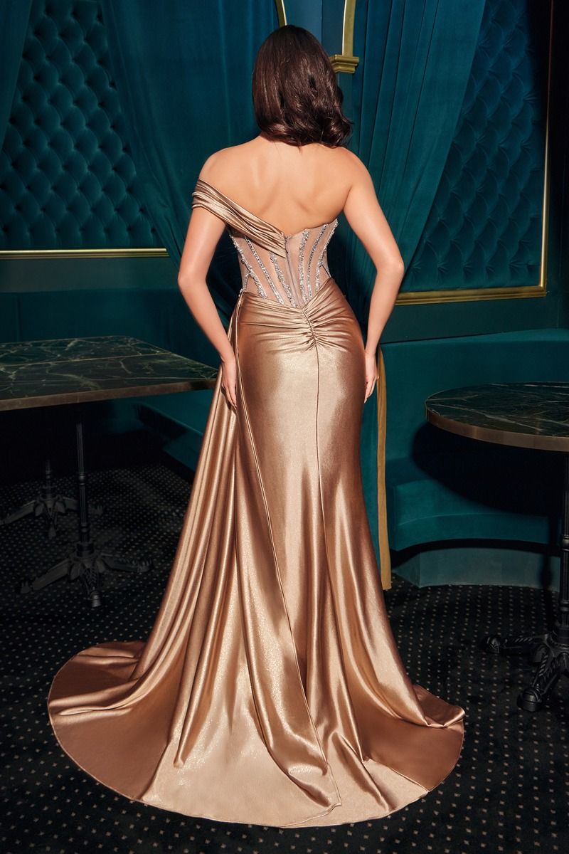 Embellished Off Shoulder Leg Slit Gown By Ladivine CDS542 - Women Evening Formal Gown - Special Occasion