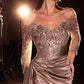Off Shoulder Neckline Leg Slit Gown By Ladivine CDS549 - Women Evening Formal Gown - Special Occasion/Curves
