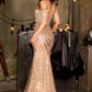 Fitted Off Shoulder Sleeves Gown By Ladivine CDS555 - Women Evening Formal Gown - Special Occasion