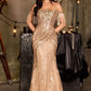 Fitted Off Shoulder Sleeves Gown By Ladivine CDS555 - Women Evening Formal Gown - Special Occasion