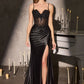 Illusion Corset Bodice Leg Slit Gown By Ladivine CDS559 - Women Evening Formal Gown - Special Occasion