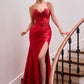 Illusion Corset Bodice Leg Slit Gown By Ladivine CDS559 - Women Evening Formal Gown - Special Occasion