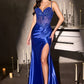 Illusion Corset Bodice Leg Slit Gown By Ladivine CDS559 - Women Evening Formal Gown - Special Occasion