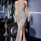 Fitted Sequin Cowl Gown with Lace up Back by Cinderella Divine CF199 - Special Occasion