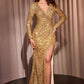 Sequin Long Sleeve V-Neckline Gown by Ladivine CH054 - Special Occasion/Curves