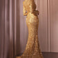 Sequin Long Sleeve V-Neckline Gown by Ladivine CH054 - Special Occasion/Curves