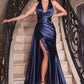 Satin Halter Neckline Leg Slit Gown By Ladivine CH079 - Women Evening Formal Gown - Special Occasion