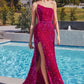 One Shoulder Sequins Velvet Gown By Ladivine CH111 - Women Evening Formal Gown - Special Occasion