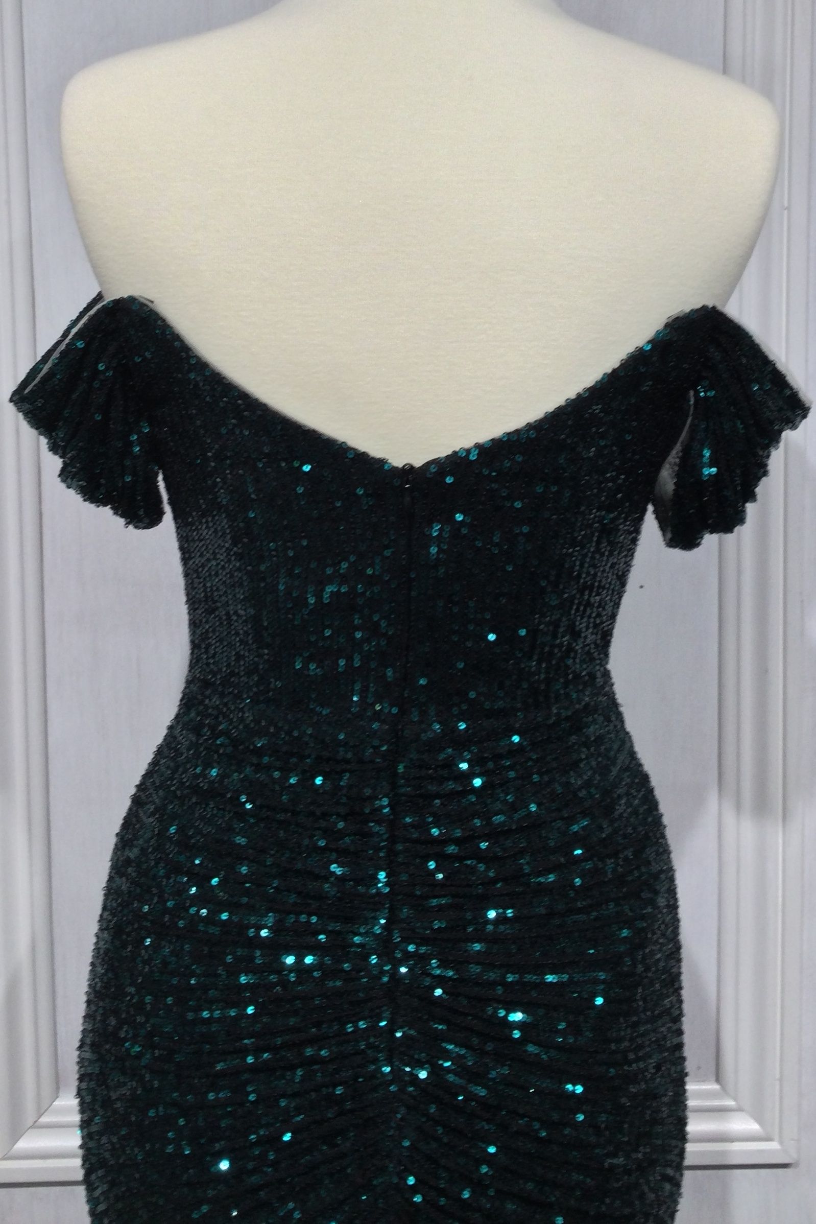 green emerald velvet dress Glitter Drape Off The Shoulder Corset Mermaid Dress Junior / 10 / Rose main image 1
