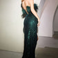 Strapless Feather Sequins Slit Gown by Ladivine CH147- Special Occasion/Curves