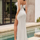 Strapless Feather Sequins Slit Bridal Gown by Ladivine CH147W - Special Occasion/Curves