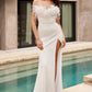 Strapless Feather Sequins Slit Bridal Gown by Ladivine CH147W - Special Occasion/Curves