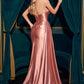Satin Pointed V-Neckline Gown By Ladivine CH351 - Women Evening Formal Gown - Special Occasion