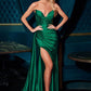 Satin Pointed V-Neckline Gown By Ladivine CH351 - Women Evening Formal Gown - Special Occasion