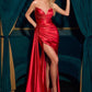 Satin Pointed V-Neckline Gown By Ladivine CH351 - Women Evening Formal Gown - Special Occasion