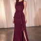 Higher Neckline Sheath Leg Slit Gown by Ladivine CH377 - Special Occasion/Curves