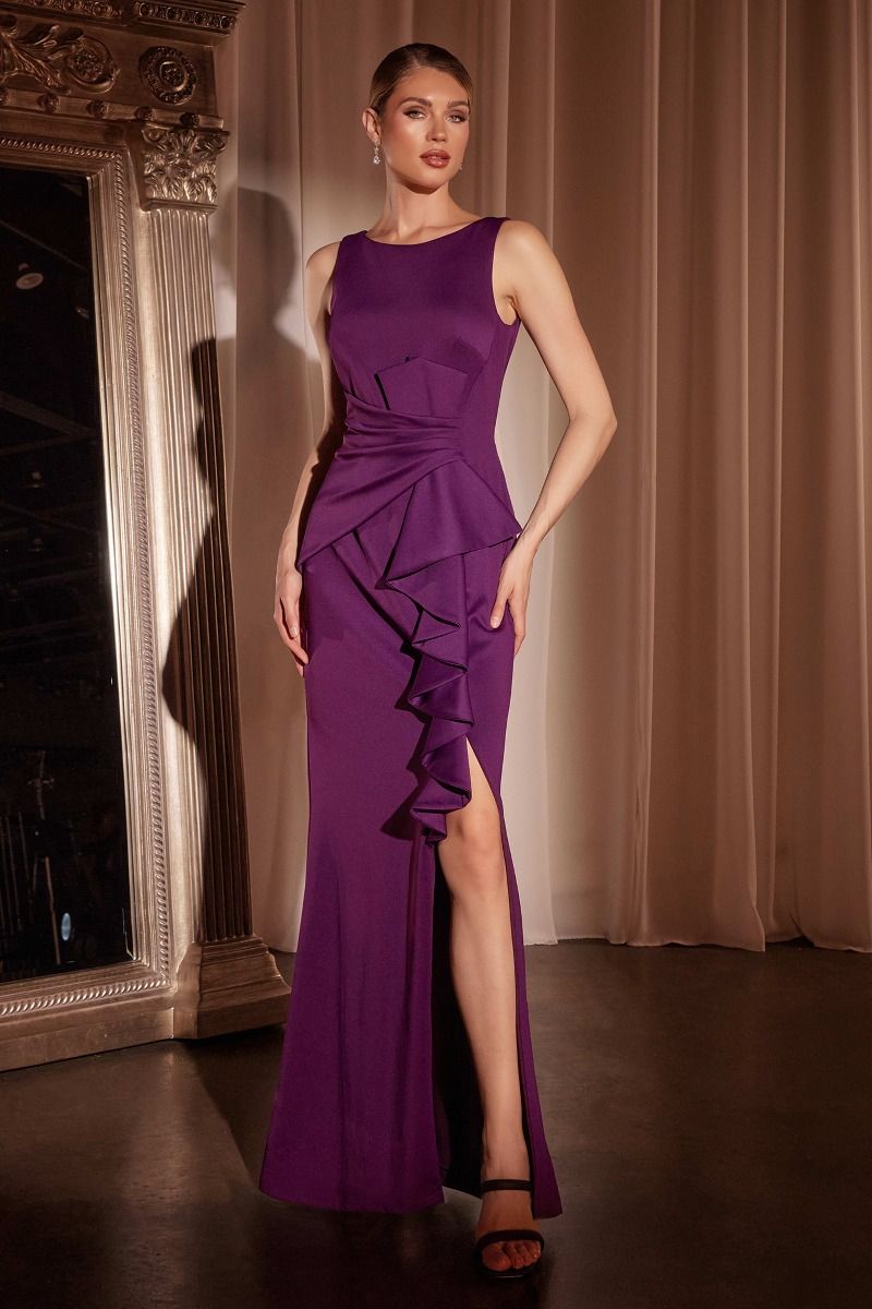 Higher Neckline Sheath Leg Slit Gown by Ladivine CH377 - Special Occasion/Curves