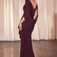 Draped Cape V-Neckline Leg Slit Gown by Ladivine CH386 - Special Occasion/Curves