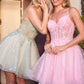Applique Illusion Sweetheart Bodice Short Dress By Ladivine CJ419 - Women Evening Formal Gown - Special Occasion