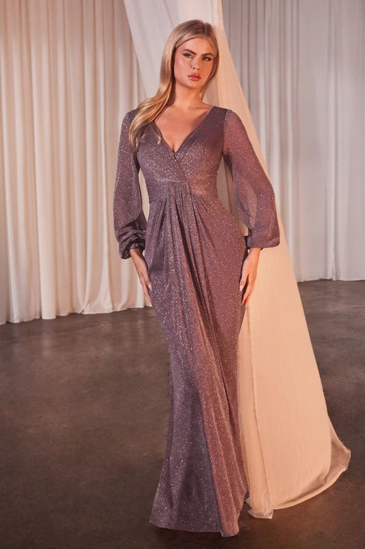 Long Sleeve V-Neckline Sheath Gown by Cinderella Divine CK2141 - Special Occasion/Curves