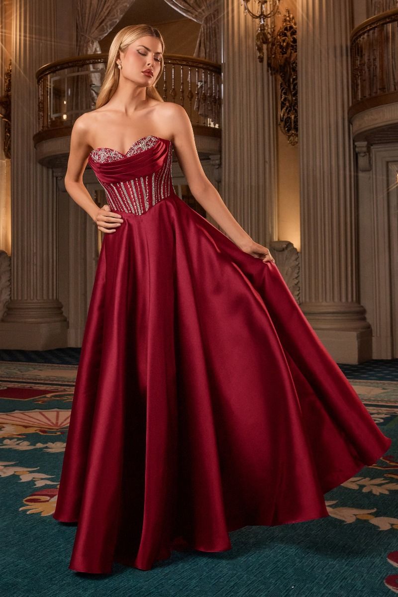 Mikado & crystal A-Line Gown By Ladivine CK2405 - Women Evening Formal Gown - Special Occasion