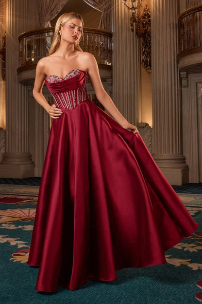 Mikado & crystal A-Line Gown By Ladivine CK2405 - Women Evening Formal Gown - Special Occasion
