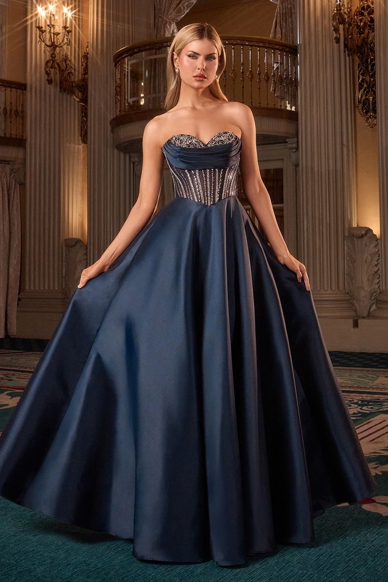 Mikado & crystal A-Line Gown By Ladivine CK2405 - Women Evening Formal Gown - Special Occasion