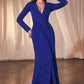 Long Sleeve V-Neckline Leg Slit Gown by Cinderella Divine CK2989 - Special Occasion/Curves