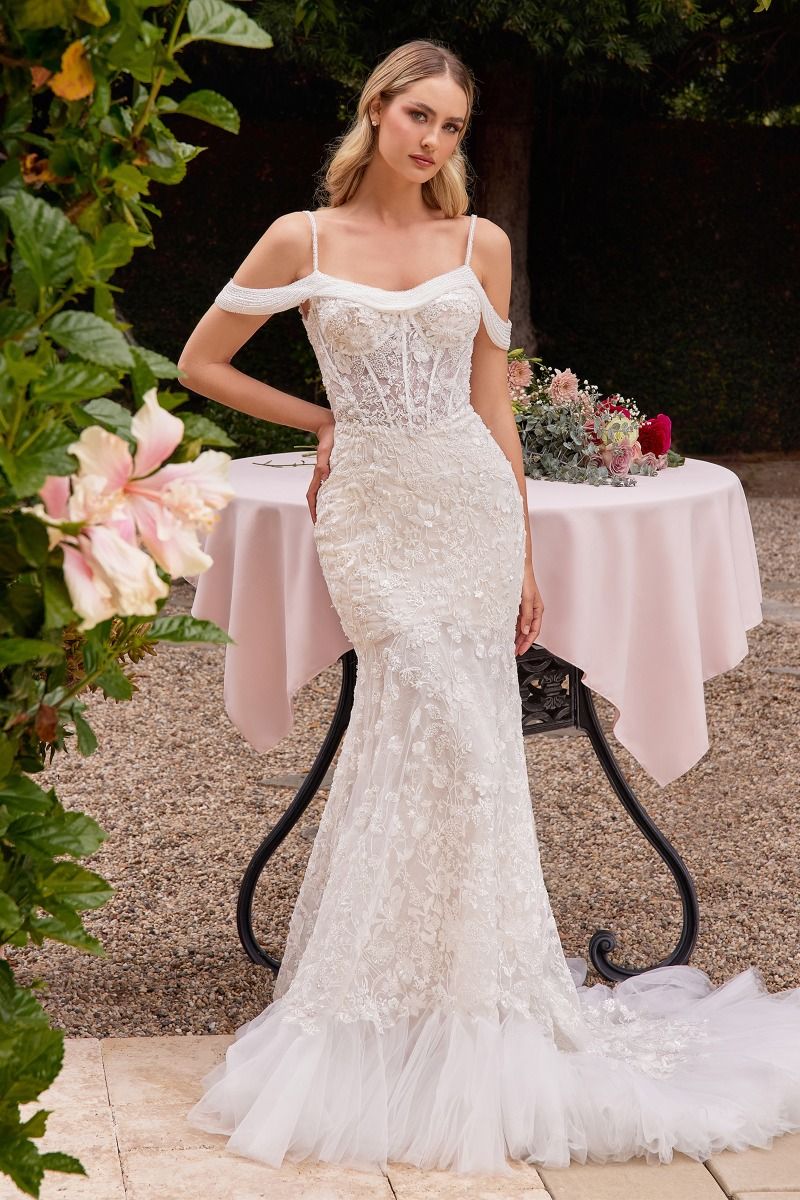 Off The Shoulder Lace Neckline Dress by Cinderella Divine CK703W   Ariststyles