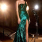 Sequin One Shoulder Leg Slit Gown by Cinderella Divine CK937 - Special Occasion