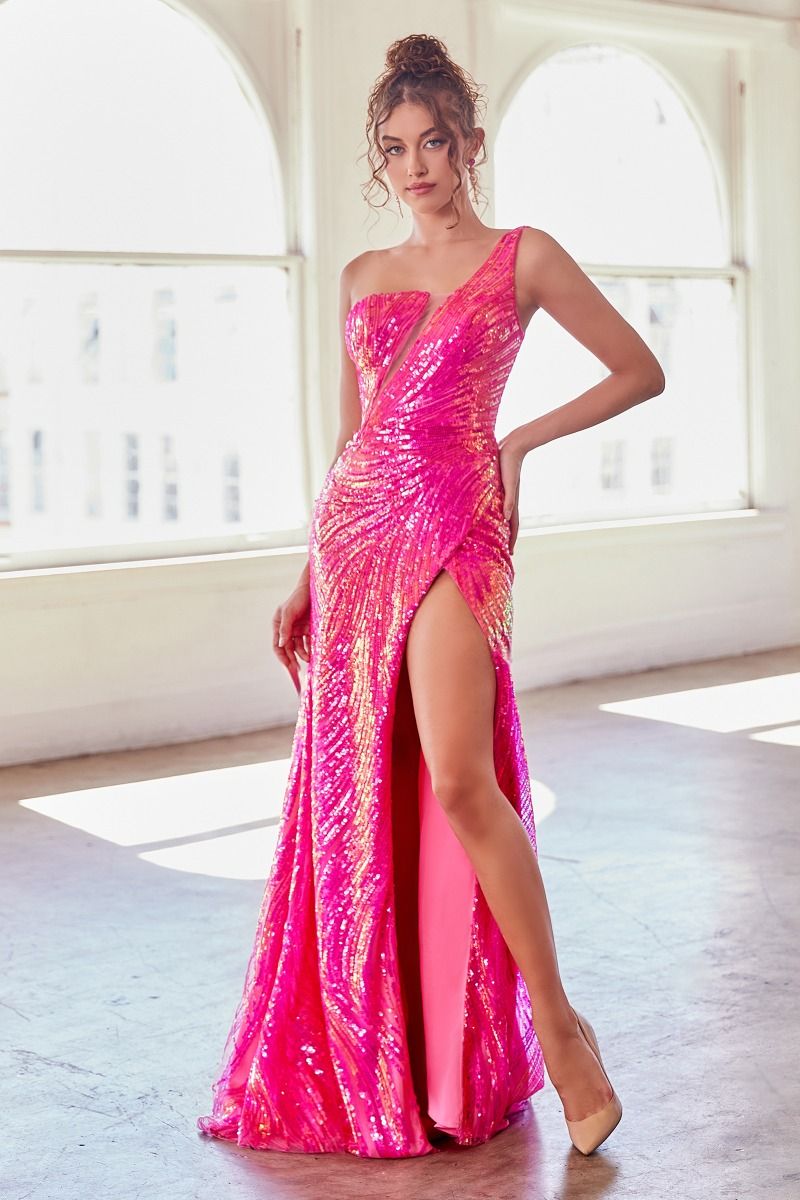 open lace back dress Long Sequin Formal Dress with One Long Sleeve Black / 8 main image 0