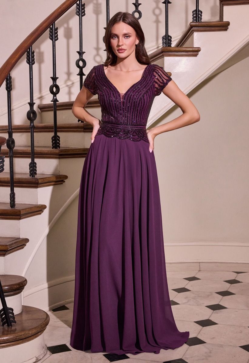 Embellished Chiffon Beaded A-Line Gown By Ladivine CL07 - Women Evening Formal Gown - Special Occasion/Curves