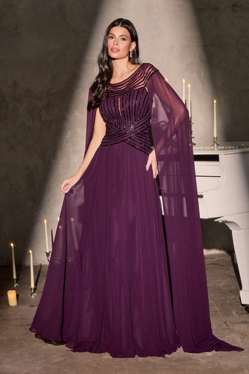 Bateau Neckline A-Line Gown By Ladivine CL08 - Women Evening Formal Gown - Special Occasion/Curves