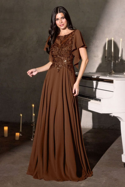 Chiffon Illusion Neckline A-Line Gown By Ladivine CL09 - Women Evening Formal Gown - Special Occasion/Curves