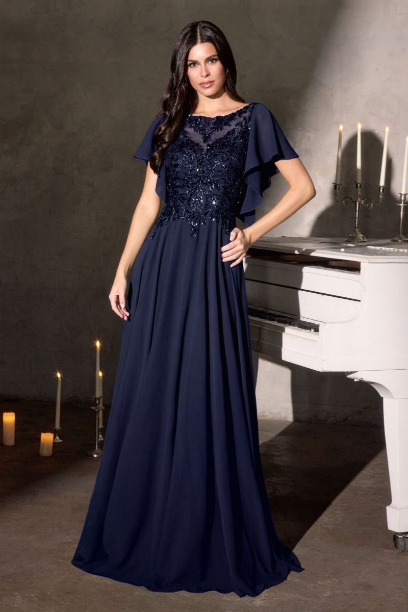 Chiffon Illusion Neckline A-Line Gown By Ladivine CL09 - Women Evening Formal Gown - Special Occasion/Curves