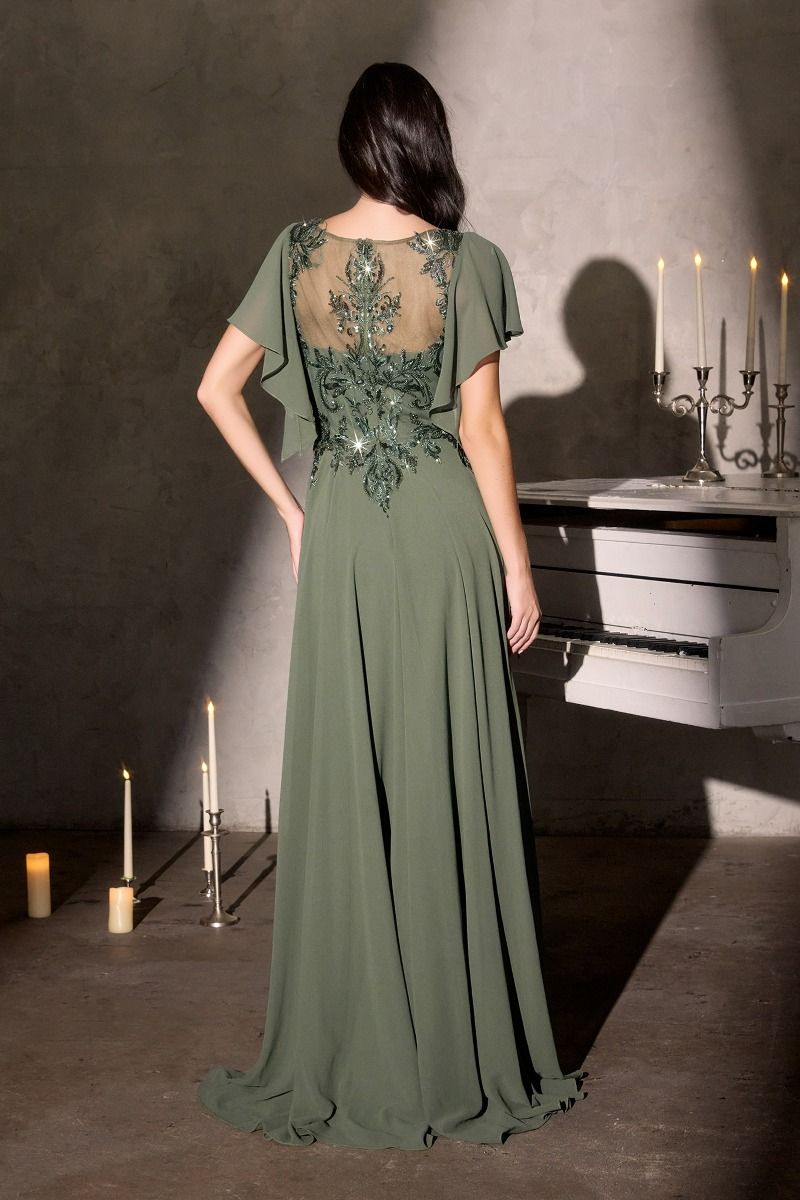 Chiffon Illusion Neckline A-Line Gown By Ladivine CL09 - Women Evening Formal Gown - Special Occasion/Curves