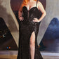 Fitted Sequin V-Neckline Leg Slit Gown by Cinderella Divine CM334C- Curves