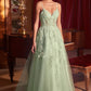 Floral Applique V-Neckline Ball Gown by Cinderella Divine CM347 - Special Occasion