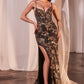 Fitted Glitter V-Neckline Leg Slit Gown by Cinderella Divine CM358 - Special Occasion/Curves