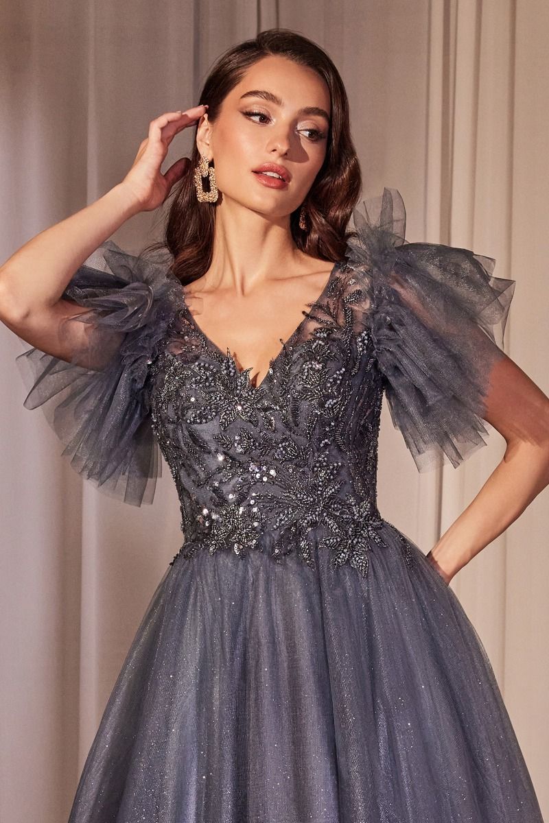 Embellished Layered Tulle V-Neckline Gown by Cinderella Divine CM359 - Ariststyles Embellished Layered Tulle V-Neckline Gown by Cinderella Divine CM359 - Ariststyles