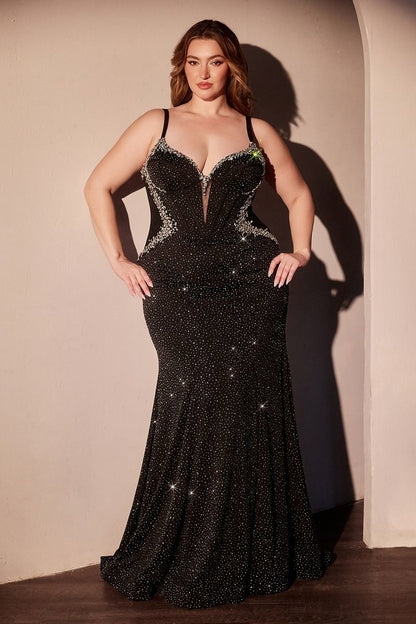 Jersey & Crystal Sweetheart Neckline Gown By Ladivine CM365C - Women Evening Formal Gown - Curves