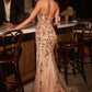 Sequin Embellished Leg Slit Gown By Ladivine CM382 - Women Evening Formal Gown - Special Occasion