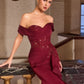 Satin Off Shoulder Leg Slit Gown By Ladivine CM387 - Women Evening Formal Gown - Special Occasion/Curves