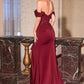 Satin Off Shoulder Leg Slit Gown By Ladivine CM387 - Women Evening Formal Gown - Special Occasion/Curves